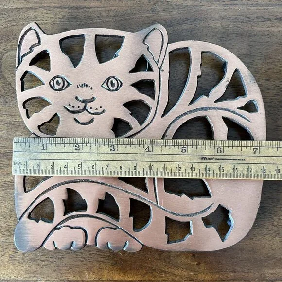Vintage '90s ODI Cat Trivet Copper & Cast Iron Wall Hanging Hot Plate Farmhouse - Picture 6 of 11